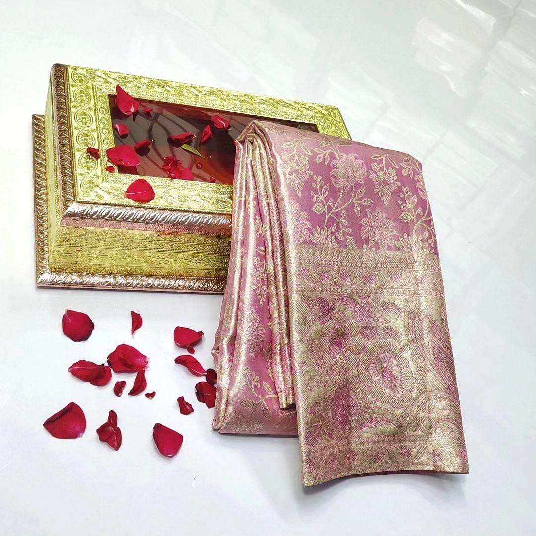 kanchipattu tissue Meenakari edge to edge